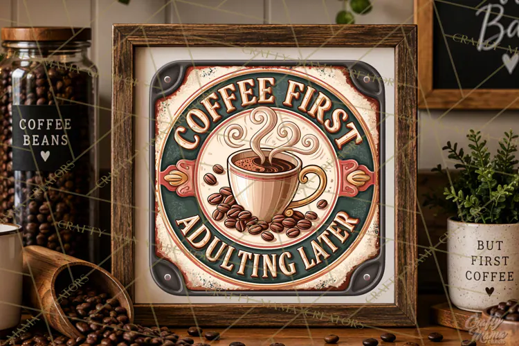 Adulting Later | Rustic Coffee Signs Vintage Retro PNG