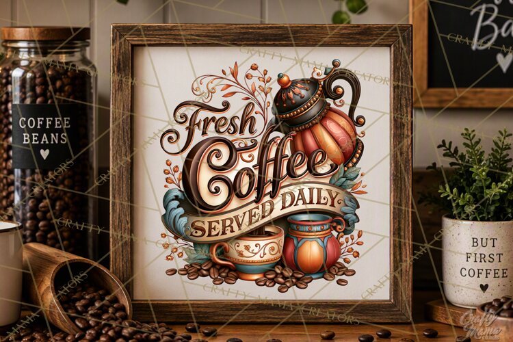 Coffee Lovers Signs, Coffee Signs PNG, Cozy Cafe Quotes example image 1