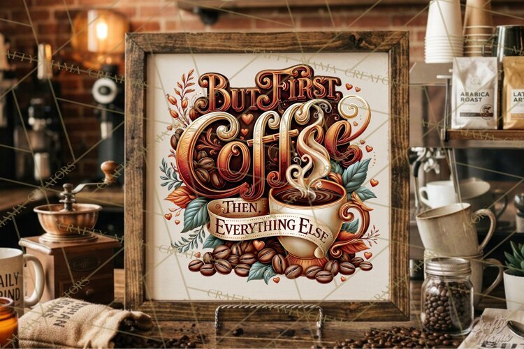 Coffee Lovers Signs, Coffee Signs PNG, Cozy Cafe Quotes example image 1