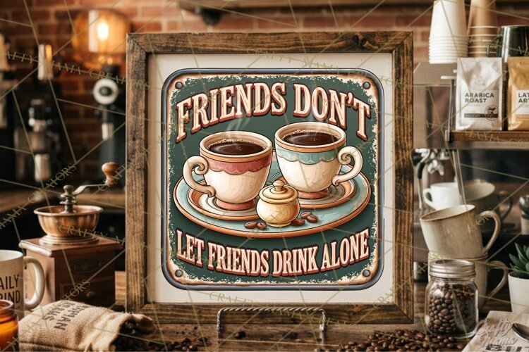 Drinking Friends | Rustic Coffee Signs Vintage Retro PNG example image 1