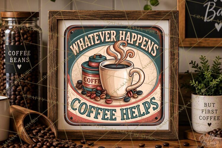 Coffee Helps | Rustic Coffee Signs Vintage Retro PNG example image 1