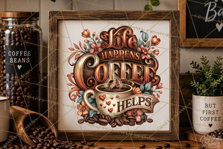 Coffee Lovers Signs, Coffee Signs PNG, Cozy Cafe Quotes example image 1