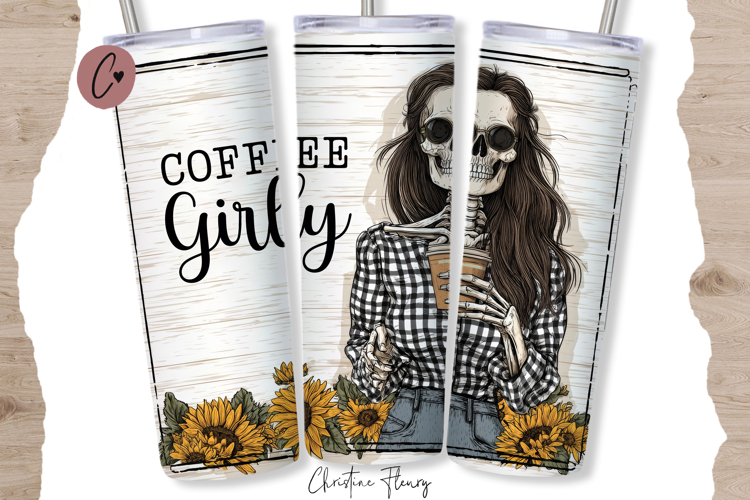 Coffee Girly Fall Skeleton Tumbler Wrap PNG