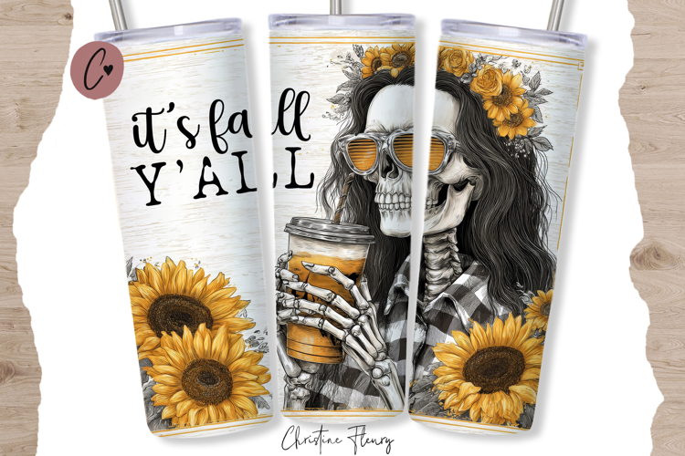 Its Fall Yall Skeleton Tumbler Wrap PNG