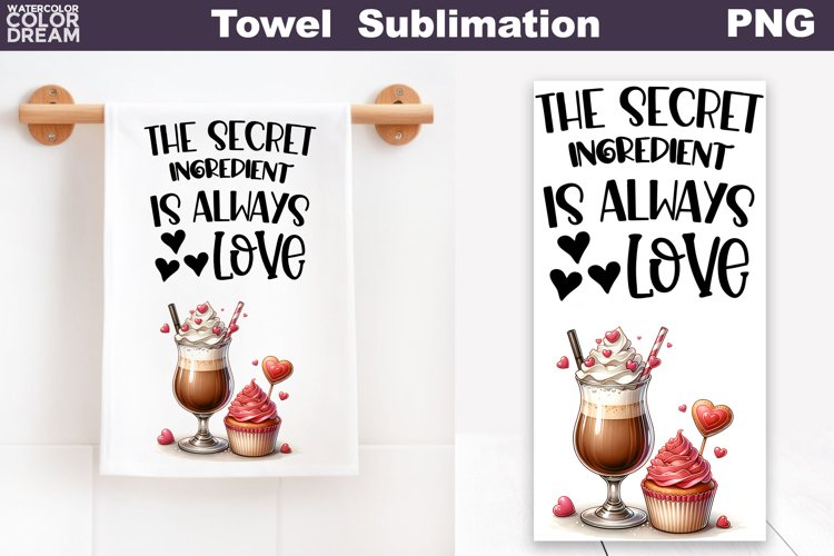 Coffee Valentine Kitchen Towel | Valentines Towel PNG example image 1