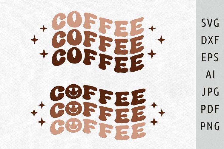 Coffee wavy svg Retro coffee svg Coffee smile svg with stars