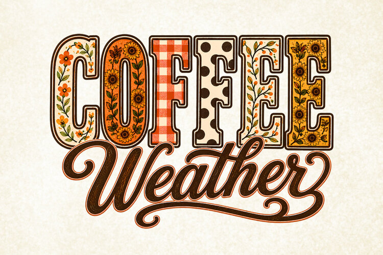 Coffee Weather Fall Winter Apparel PNG, Cute Autumn Shirt example image 1