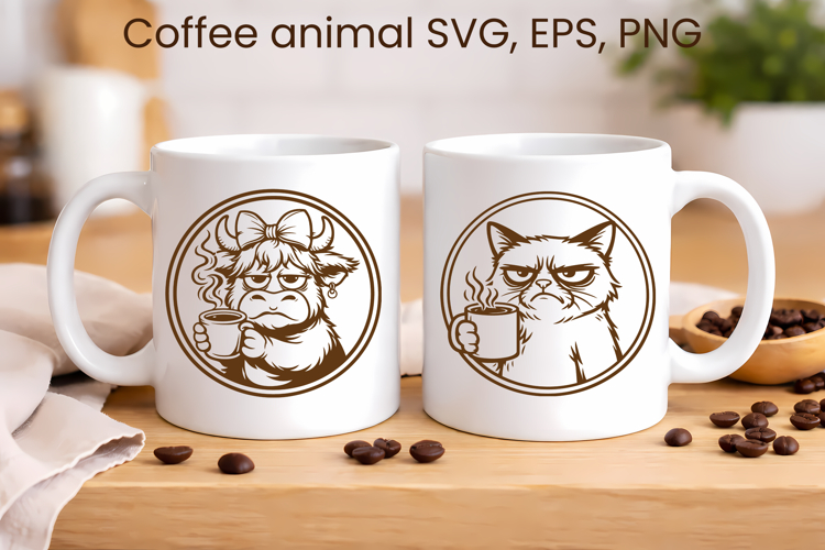 Moody coffee animals SVG | Funny animal character SVG