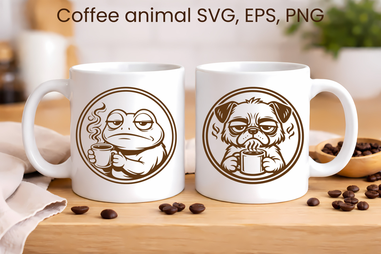 Moody coffee animals SVG | Funny animal character SVG