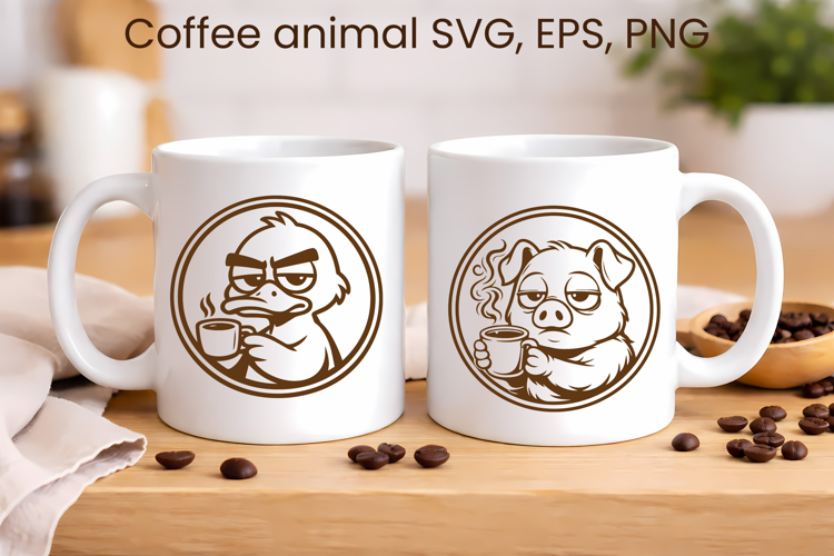 Moody coffee animals SVG | Funny animal character SVG