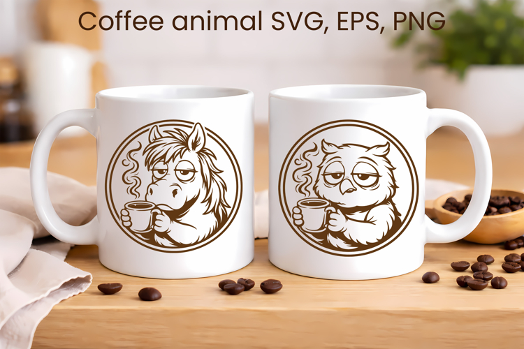 Moody coffee animals SVG | Funny animal character SVG