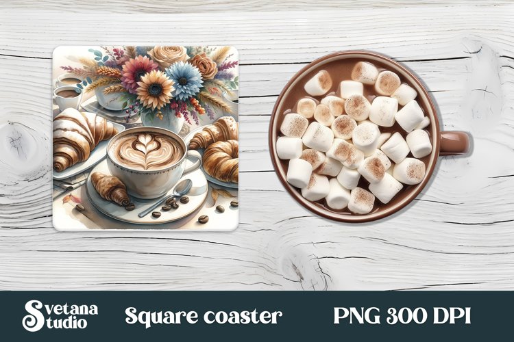 Coffee square coaster sublimation | Hot coffee coaster PNG example image 1