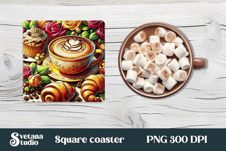 Coffee square coaster | Hot coffee coaster PNG example image 1