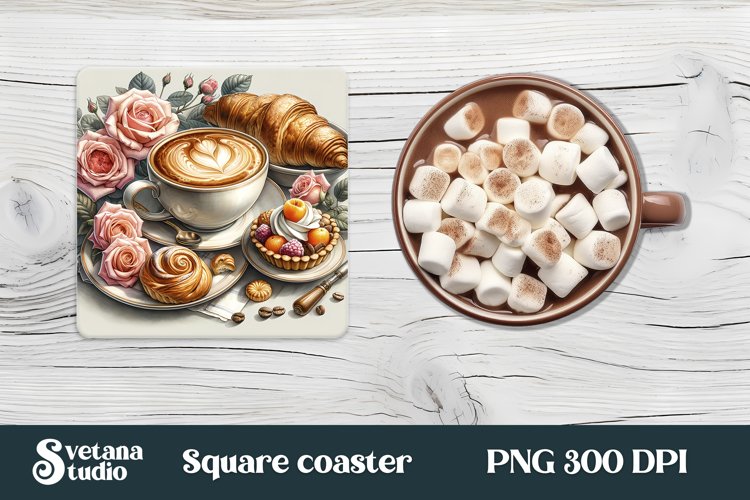 Coffee square coaster PNG design | Hot coffee coaster PNG