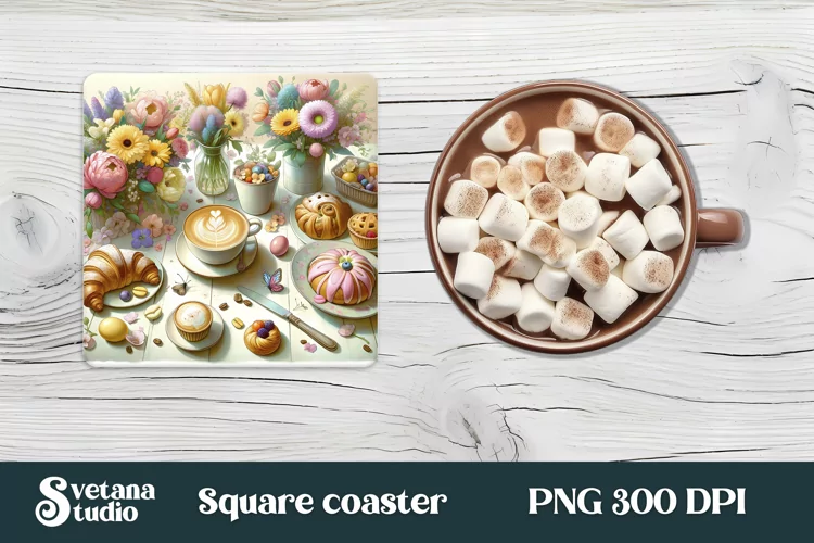 Coffee flower square coaster design | Hot coffee coaster