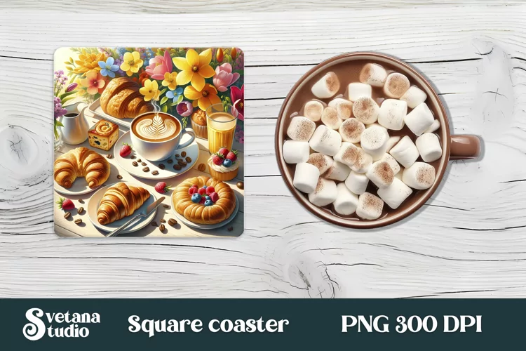 Coffee flower square coaster | Hot coffee coaster