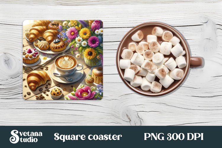Coffee flower square coaster sublimation example image 1