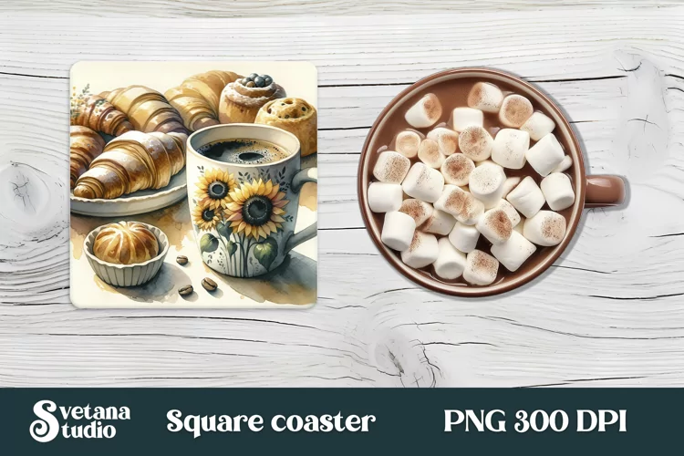 Coffee flower square coaster sublimation PNG