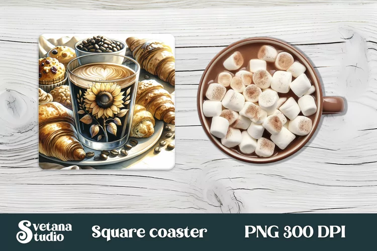 Coffee flower square coaster sublimation design