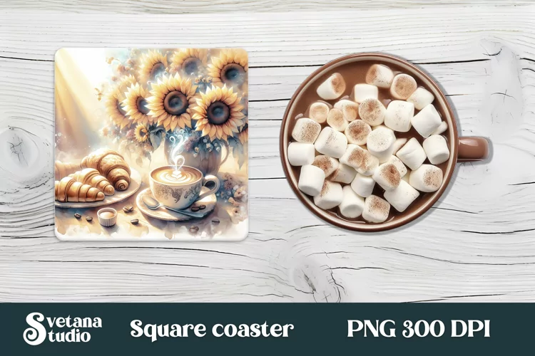 Hot coffee flower square coaster sublimation design