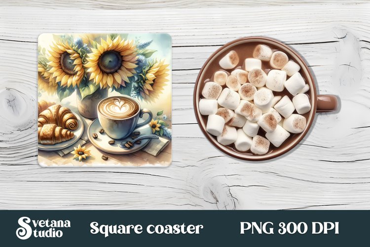 Hot coffee flower square coaster sublimation example image 1