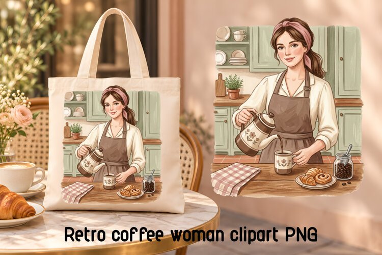 Retro Coffee Woman Kitchen Clipart PNG example image 1