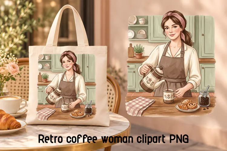 Retro Coffee Woman Kitchen Clipart PNG