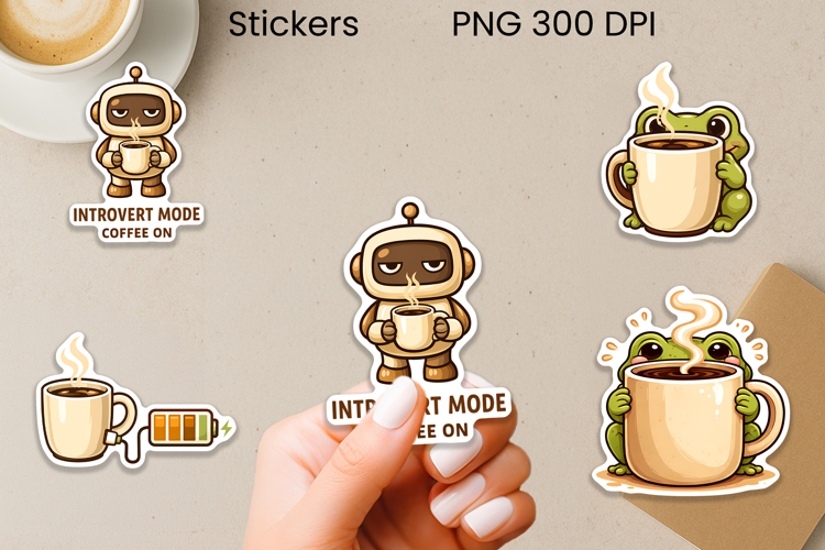 Coffee mood animal stickers printable | Introvert coffee PNG