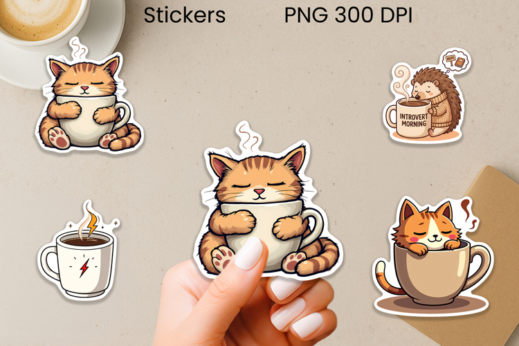 Coffee mood animal stickers printable | Introvert coffee PNG