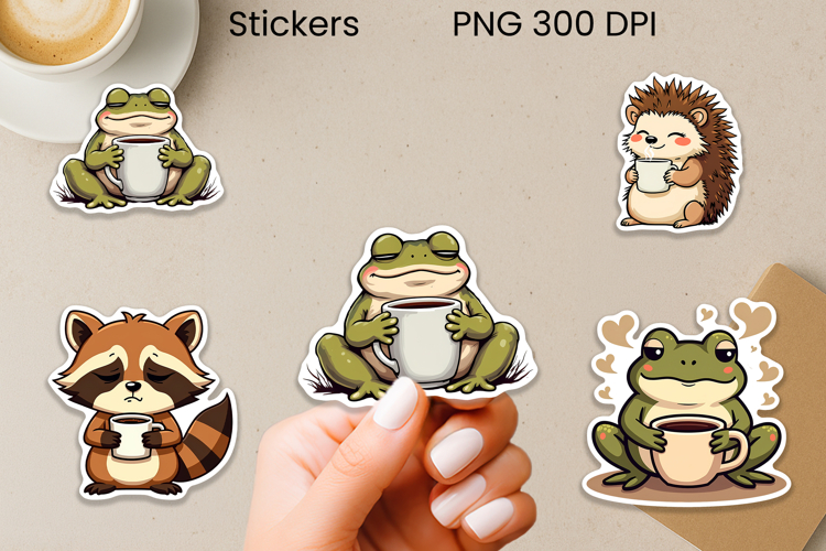 Coffee mood animal stickers printable | Introvert coffee PNG