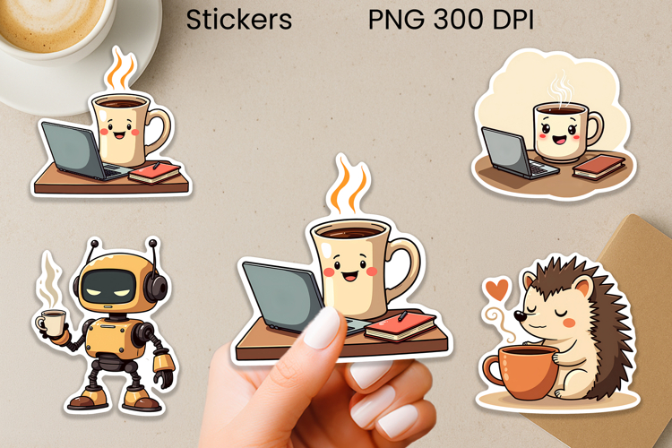 Coffee mood animal stickers printable | Introvert coffee PNG