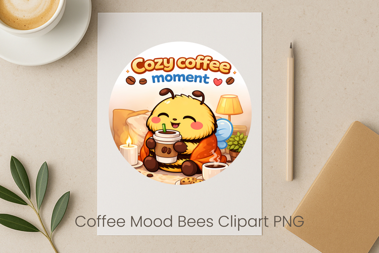 Coffee Mood Bees Sublimation | Cute Bee Clipart PNG Design