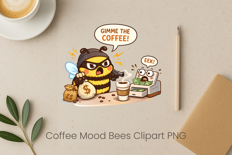 Coffee Mood Bees Sublimation | Cute Bee Clipart PNG Design