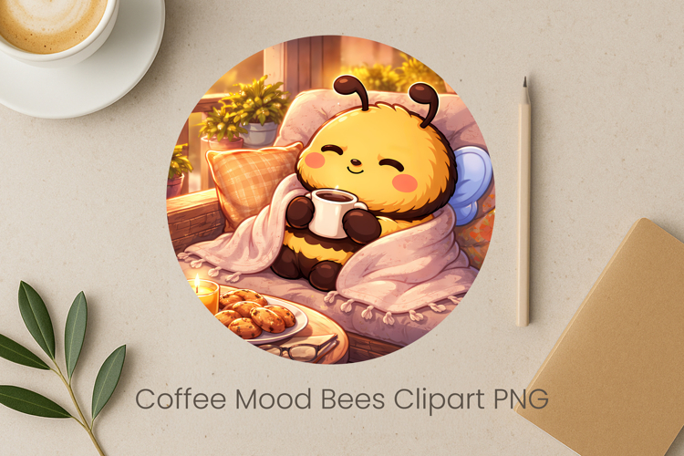 Coffee Mood Bees Sublimation | Cute Bee Clipart PNG Design