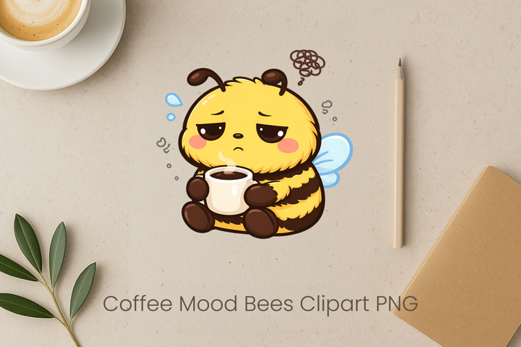Coffee Mood Bees Sublimation | Cute Bee Clipart PNG Design