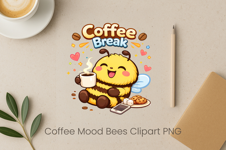 Coffee Mood Bees Sublimation | Cute Bee Clipart PNG Design