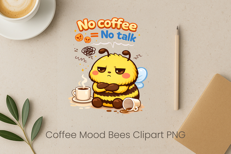 Coffee Mood Bees Sublimation | Cute Bee Clipart PNG Design