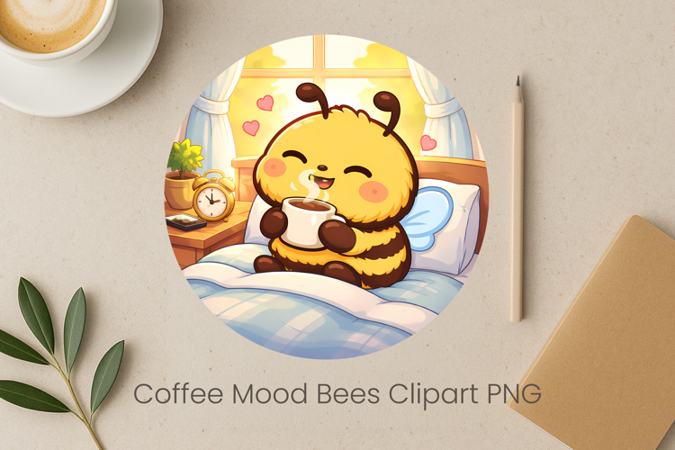Coffee Mood Bees Sublimation | Cute Bee Clipart PNG Design