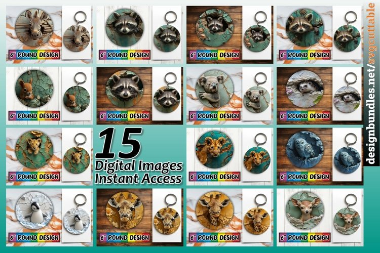15x Round 3D Hole-In-The-Wall Animal Design Bundle, Humorous example image 1
