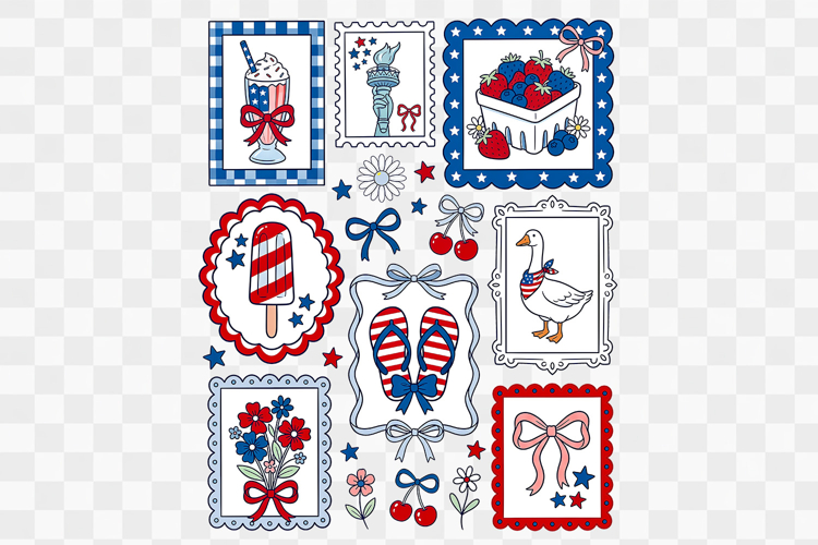 Coquette 4th of July Collage Patriotic PNG Shirt