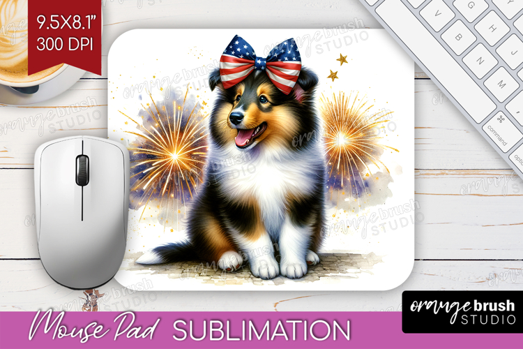 Collie Dog Mouse Pad Sublimation Patriotic Dog Mousepad PNG