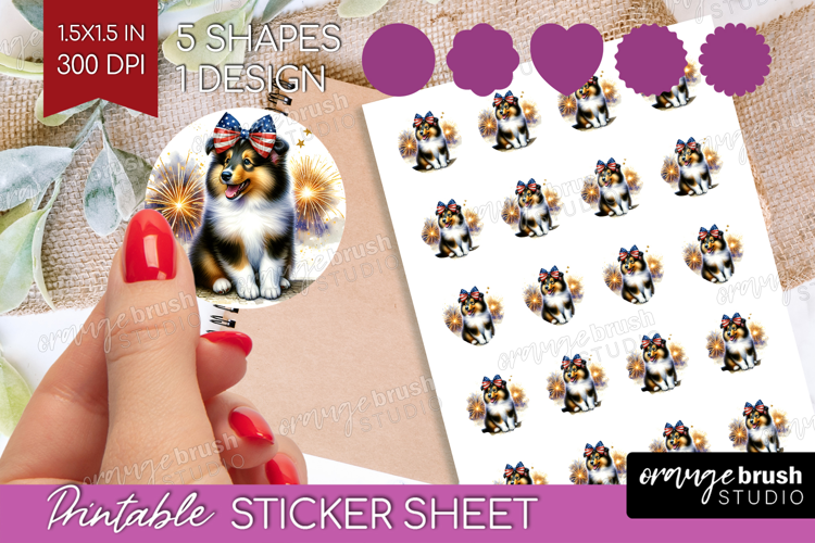 Collie Dog Round Sticker Patriotic Dog Printable Sticker