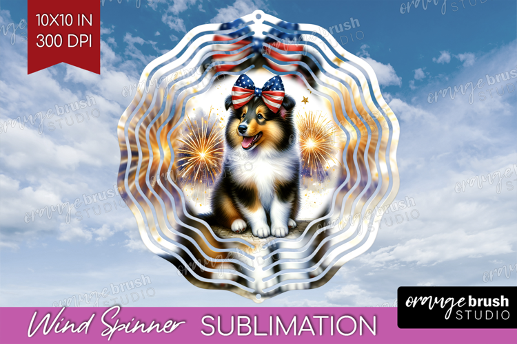 Collie Dog Wind Spinner Sublimation PNG Patriotic Dog Round