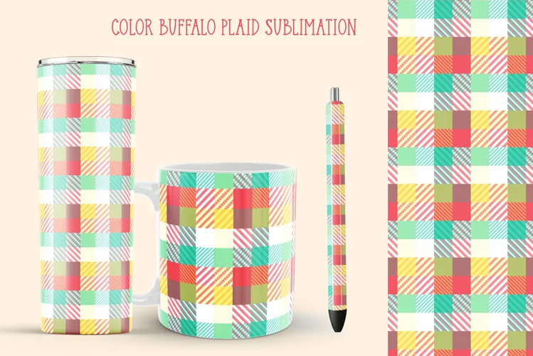 Color Buffalo Plaid Wrap For Tumbler, Pen. Coffee Mug Design