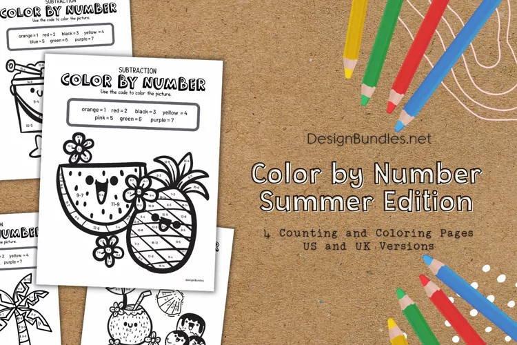 Summer Color by Number Educational Coloring Pages