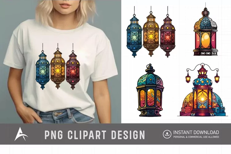 Watercolor Color full Lantern Ramadan Clipart