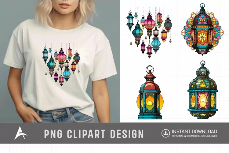 Watercolor Color full Lantern Ramadan Clipart