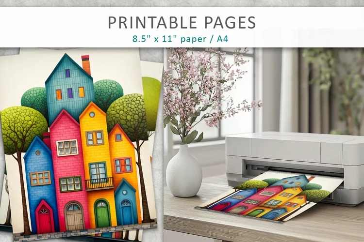Fanciful house illustrations, Printable illustrated
