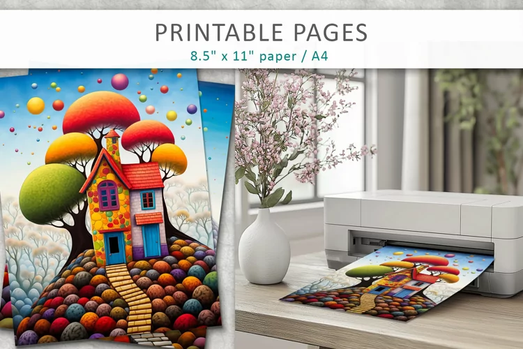 Fanciful house illustrations, Printable pages