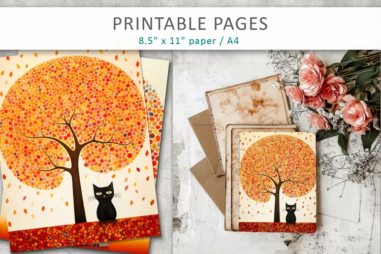 Artistic tree journal pages, scrapbook paper